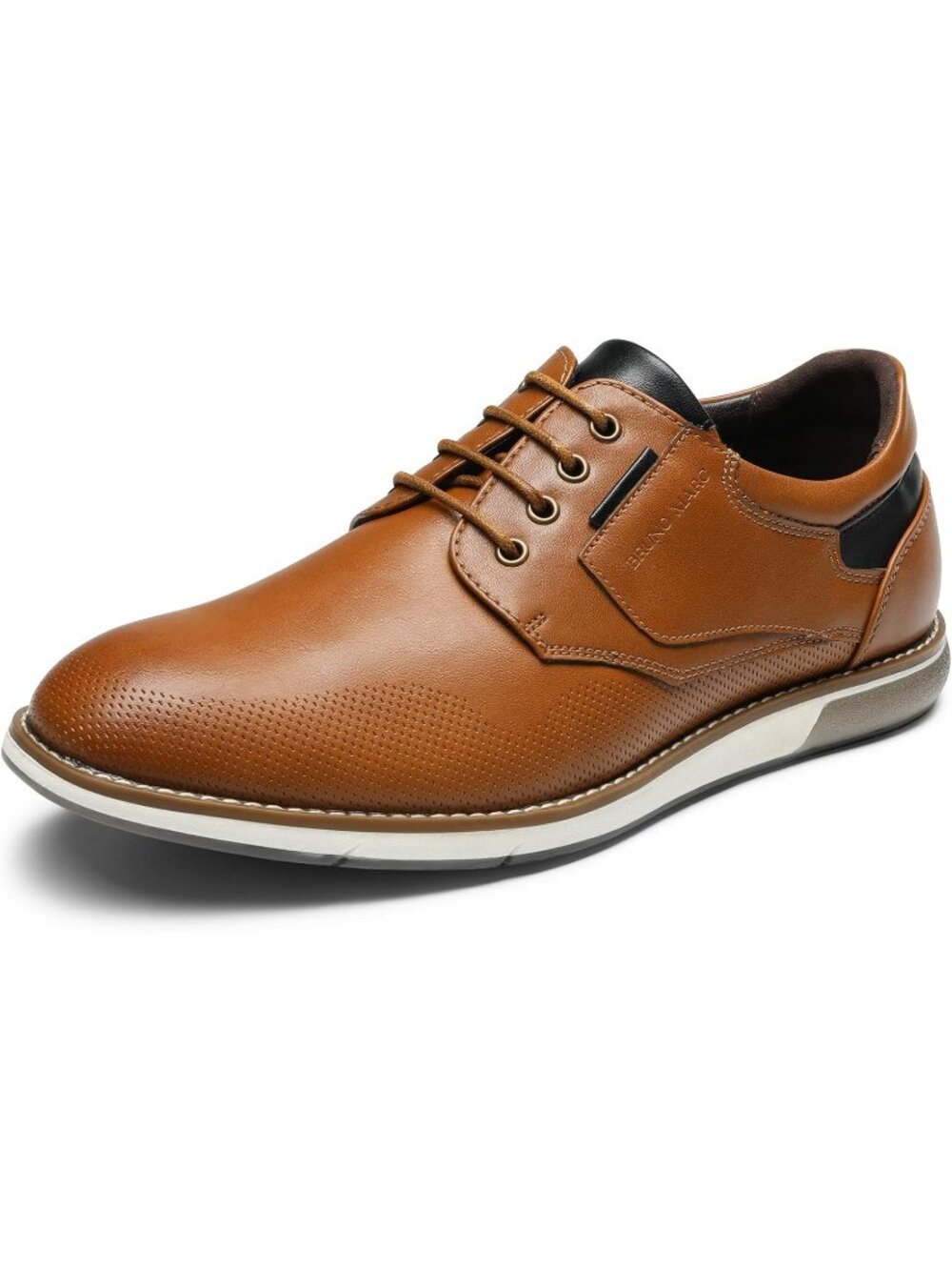 Men's Brown Shock-absorbent Perforated Synthetic Fit Leather Oxford Derby Shoes